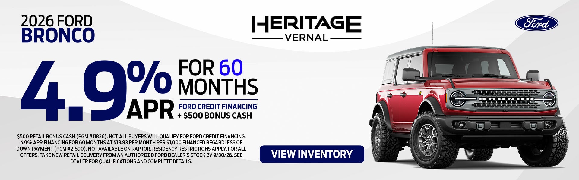  4.9% APR for 60 mos. Ford Credit Financing + $500 Bonus Cas