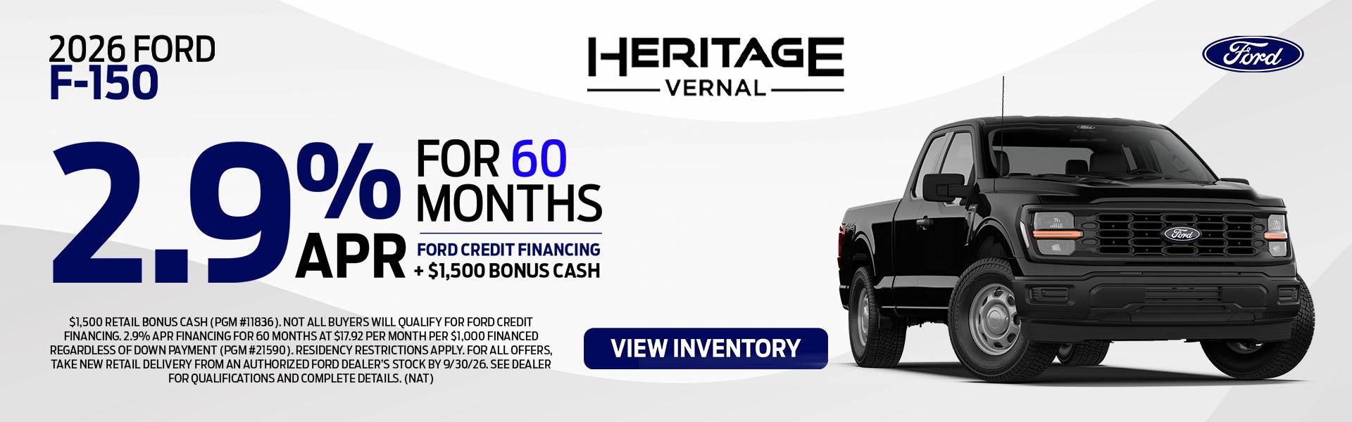 2026 Ford F-150 2.9% APR for 60 mos. Ford Credit Financing +